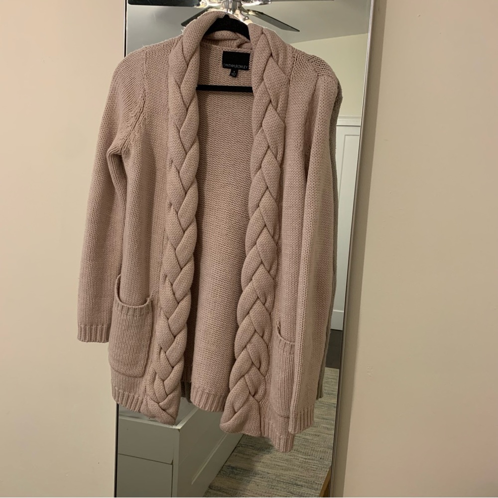 Wool blend braided cardigan sweater